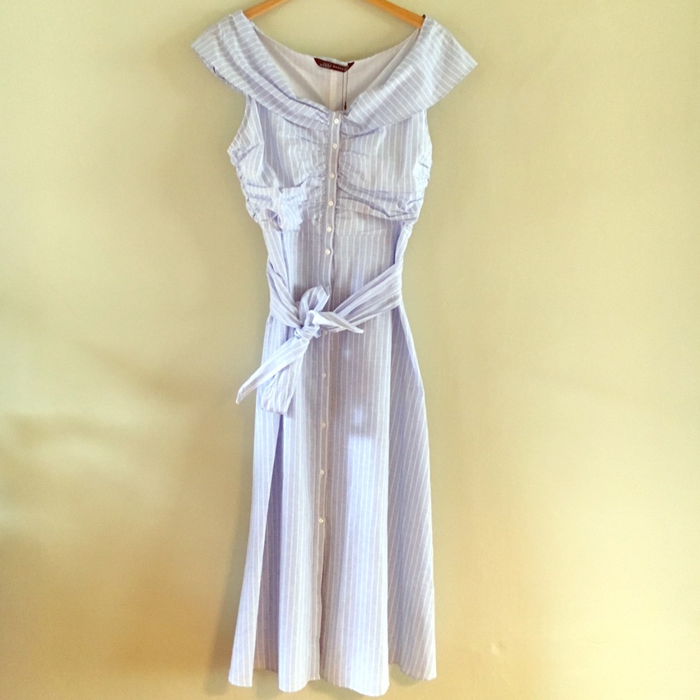 Zara Blue Striped Off-the-Shoulder Dress (M)